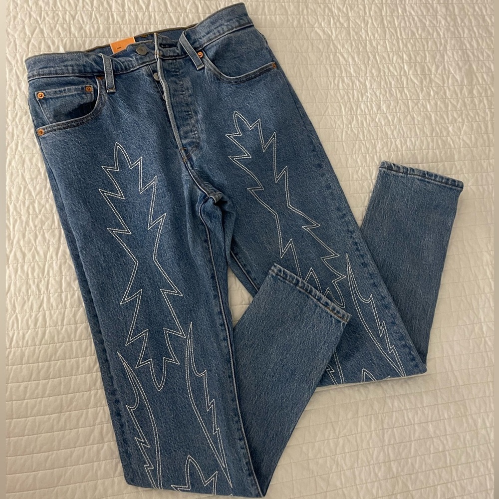 Levi’s straight leg button fly jeans with embroidery